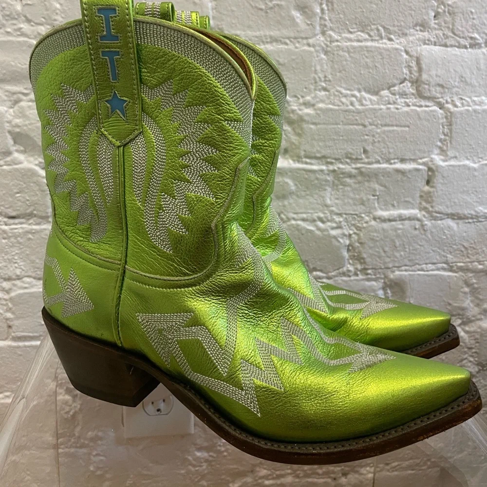Miron Crosby Women’s Maggie Metallic Lime Green Cowboy Boots size 10 - Picture 4 of 8